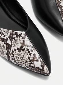 CUCCOO BIZCHIC Women's Asymmetric Snake Print Pointed Toe Flats, Simple Casual Comfortable Soft Black Synthetic Leather Office Loafers - Black - View 8