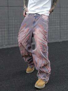 Manfinity EMRG 男士时尚百搭水洗斜口袋宽松牛仔裤 - 淺灰紫 - 查看 1