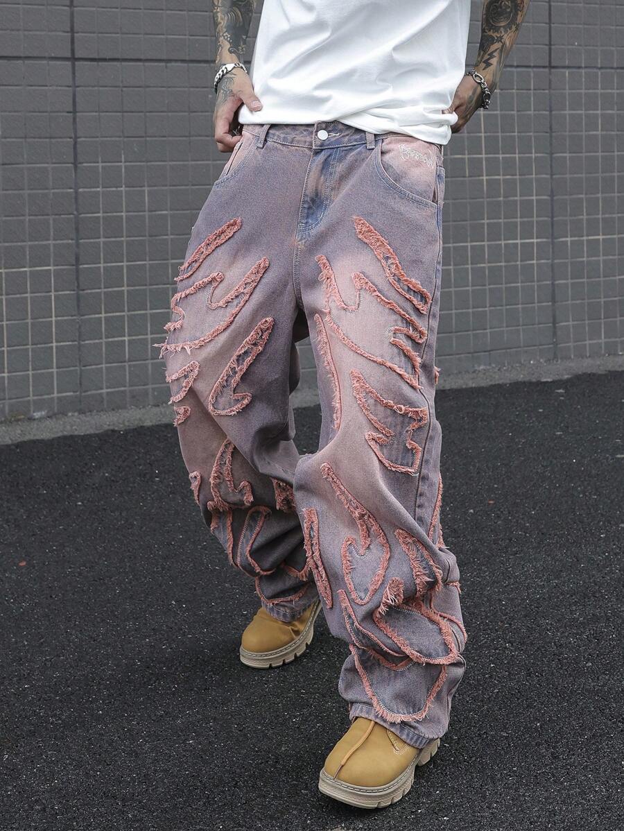 Manfinity EMRG 男士时尚百搭水洗斜口袋宽松牛仔裤 - 淺灰紫 - 查看 1