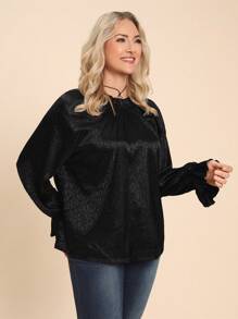 SHEIN LUNE Plus Size Women Elegant Leopard Print Ruffle Trim Round Neck Flare Sleeve Shirt, Autumn Holiday Outfit