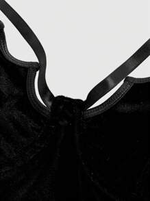ROMWE Goth Sexy Alluring Velvet Criss-Cross Strap Camisole Top For Women Graphic Tees Women Tops - Black - View 3
