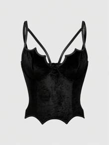 ROMWE Goth Sexy Alluring Velvet Criss-Cross Strap Camisole Top For Women Graphic Tees Women Tops - Black - View 5