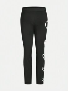 3 件套年轻女孩和年轻女孩心形印花紧身裤，适合日常休闲穿着 - 彩色 - 查看 5