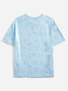 THE POWERPUFF GIRLS X SHEIN 女士休闲卡通字母印花宽松短袖 T 恤，夏季 - 藍色 - 查看 2