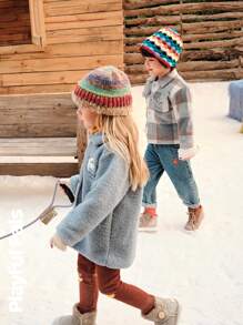 SHEIN 冬季男童格子长袖单排扣口袋休闲夹克 - 彩色 - 查看 6