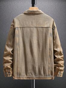 Manfinity Homme 1pc Men's Single Breasted Pocket Casual Loose Basic Plain Denim Jacket, Suitable For Autumn, Vacation - Brown - View 2