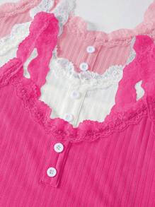 SHEIN 3 Sets Women Solid Color Contrast Lace Cami Top & Pants Sleepwear Set Lounge Set - Multicolor - View 6