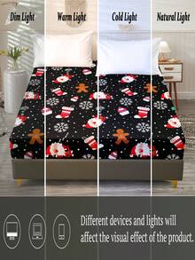 1 tấm ga trải giường in kỹ thuật số theo chủ đề ông già Noel thoáng khí và thoải mái, đế màu đen, thích hợp làm quà tặng ngày lễ, trang trí nhà cửa, phòng ngủ, mọi mùa - màu đen - Xem 8