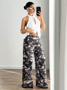 SHEIN ICON Pantaloni cargo cu buzunar mare, în aer liber, retro, camuflaj, americani - Multicolor - Vizualizare 1