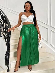 Maweii Váy xếp ly hở lưng gợi cảm màu trơn cỡ lớn cho nữ - màu xanh lá - Xem 7