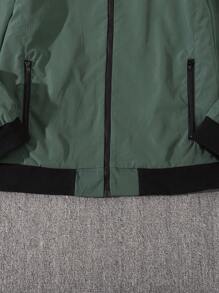 Manfinity Roghcode 1 pieza Chaqueta con cremallera y cuello para hombre con forro a cuadros - Verde - Ver 4