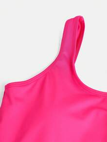SHEIN Mono de color magenta suave y cómodo para niñas preadolescentes, apto para deportes, yoga, fitness, ciclismo, running y uso diario - Rosa Fucsia - Ver 4