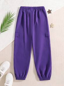 Sparklyn Tween Girl Letter Graphic Drawstring Waist Cargo Pocket Ankle-Tied Casual Pants