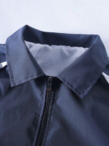 Manfinity Homme 1 Áo khoác thể thao nam trơn màu có khóa kéo phía trước, tay dài, túi, đi chơi, màu xanh navy, khối màu trang trọng, làm quà tặng cho bạn bè, chồng, bạn trai - Màu xanh hải quân - Xem 5