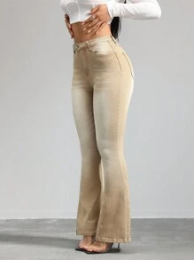 SHEIN Tall Pantalones vaqueros para mujeres ajustados y elásticos con piernas acampanadas, pantalones acampanados color caqui para mujeres altas, pantalones vaqueros de tiro bajo para mujeres, pantalones de invierno acampanados, jeans de tiro alto para mamá.