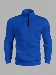 Manfinity Homme Áo nỉ dài tay nam cổ bẻ có khóa kéo, thích hợp cho mùa thu. - Màu xanh lam - Xem 3