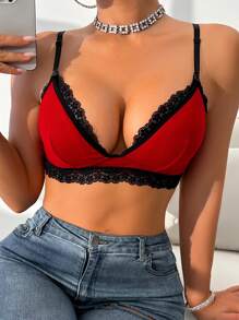 Moonlight&Mama Maternity Contrast Lace Nursing Spaghetti Strap Bra - Black - View 3