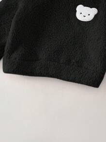 Cozy Pixies 女婴卡通熊耳套头卫衣，保暖内衬基础款，适合室内、户外滑雪、日常穿着、运动、玩耍、聚会、拍照、圣诞节、秋冬季宝宝卫衣，冬季幼儿服装，女婴卫衣，宝宝卫衣，宝宝熊外套 - 黑色 - 查看 4