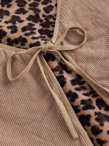 SHEIN MOD Plus Size Leopard Print V-Neck Sleeveless Front Tie Reversible Jacket