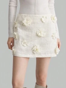 Ontre 1 chiếc váy trang trí hoa thanh lịch màu mơ cho nữ mùa thu - Màu be - Xem 3