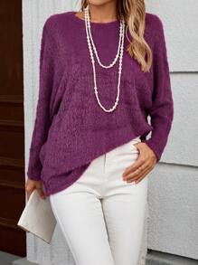 EMERY ROSE T-shirt casual à manches longues, en couleur unie, avec un col rond et moelleux, pour femmes