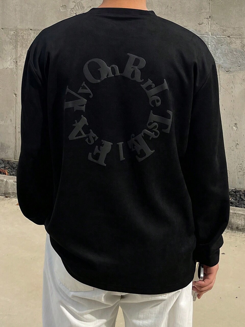 1pc Men's Casual Letter Print Round Neck Long Sleeve T-Shirt, Black, Autumn,Graphic Tees