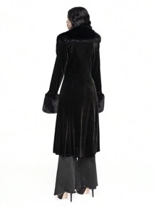 ROMWE Goth Palace Luxury Retro Plush Plush Splicing Cardigan Women Coat - Black - View 3