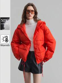 Ontre 女士连帽假日红色保暖羽绒夹克，冬季休闲外套