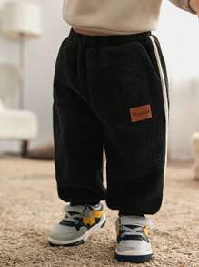 Cozy Pixies 男婴休闲百搭装饰贴布撞色松紧腰慢跑裤 - 黑色 - 查看 4