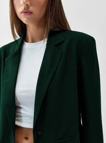 TRNVIE Loose Casual Solid Color Long Sleeve Office/Work Blazer - Dark Green - View 5