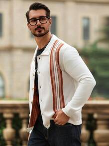 Manfinity CityGents Áo khoác cardigan sọc khối màu thường ngày cho nam, Áo khoác cardigan sọc khối màu thường ngày mùa thu/đông, Quà tặng cho chồng, bạn trai - Nhiều màu - Xem 4