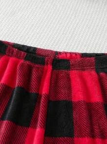 Winter Teen Girls Pajamas Set, Plaid Fleece Pants And Solid Long Sleeve Top, Casual Homewear 2 Pieces Outfit, Sibling/Matching (Sold Separately) - Black - View 3