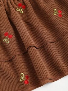 Sweetra Váy xếp ly nhiều lớp thêu họa tiết quả anh đào, vải nhung nhung cổ điển ngọt ngào, dễ thương, thời trang thu đông cho nữ Y2K - màu nâu - Xem 4