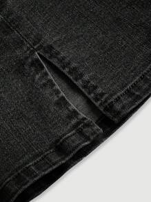 SHEIN MOD Women Square Neck Casual Denim Bodycon Dress - Black - View 4