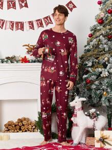 Men's Christmas Print Long Sleeve & Long Pants Pajama Set