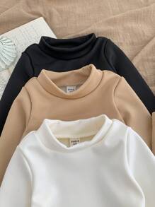 SHEIN LMoss Kids 6 件套女婴可爱高领纯色长袖上衣和松紧腰长裤，秋冬 - 彩色 - 查看 5