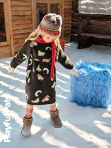 SHEIN 女童提花图案长袖可爱毛衣裙，秋冬 - 彩色 - 查看 10