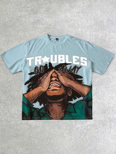 Manfinity EMRG Büyük Beden Erkek Yuvarlak Yaka Kısa Kollu Grafik Baskılı Günlük Tişört