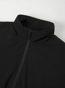 Manfinity Homme Men's Plus Size Solid Color Stand Collar Casual Black Jacket, Winter - Black - View 3