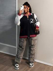 Slaydiva 大码女式拉链提花针织毛衣 - 彩色 - 查看 3