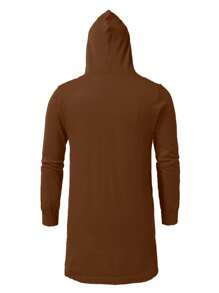 Manfinity Homme Men's Solid Color Hooded Mid-Length Cardigan, Casual Autumn