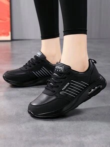 1 双时尚皮革透气百搭防滑耐磨户外休闲运动鞋，舒适回弹减震轻便可爱女鞋，适合所有季节 - 黑色 - 查看 6