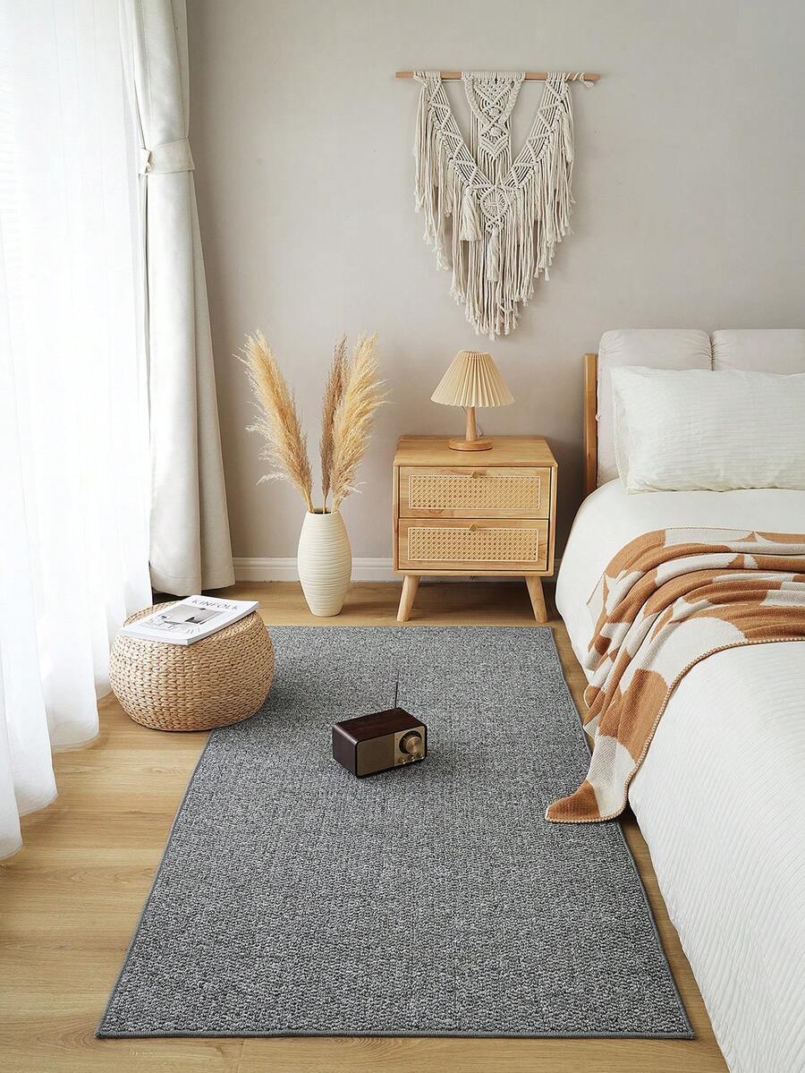 1 tấm thảm trải sàn giả vải lanh màu xám thiết kế đơn giản, cách âm, bền, trang trí nhà cửa trong nhà cho phòng ngủ, mềm mại, nhẹ, chống bụi bẩn, có thể giặt bằng máy cho phòng khách, bên ghế sofa, bàn trang điểm, ghế, phòng tắm nắng, đèn - Xám - Xem 1