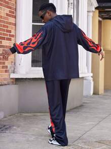 Manfinity Dauomo 2 pièces/Set Sweat-shirt et pantalon noirs graphiques pour hommes, style de rue hiphop