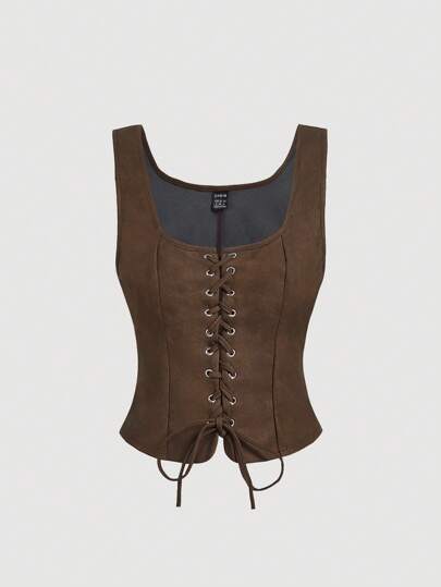 SHEIN MOD Women's Vintage Eyelet Lace-Up Camisole Top, Summer