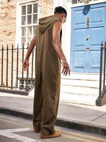 Manfinity Dauomo Men's Solid Color Sleeveless Hooded Jumpsuit, Casual Vacation Style - Green - View 2