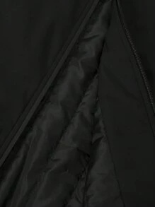 Manfinity Homme Men's Plus Size Solid Color Stand Collar Casual Black Jacket, Winter - Black - View 4