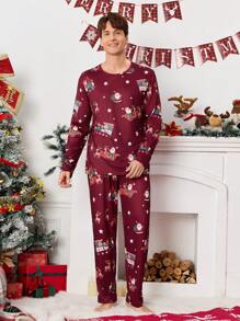 Men's Christmas Print Long Sleeve & Long Pants Pajama Set