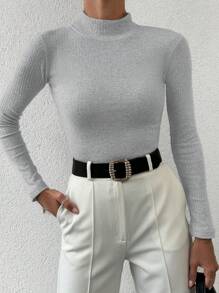 SHEIN Cottnline Sweter z dzianiny ze ściągaczem imitującym dekolt - Jasnoszary - Zobacz 4