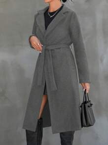 EURMUSE Petite Women's Open Lapel Collar Coat - Dark Grey - View 4